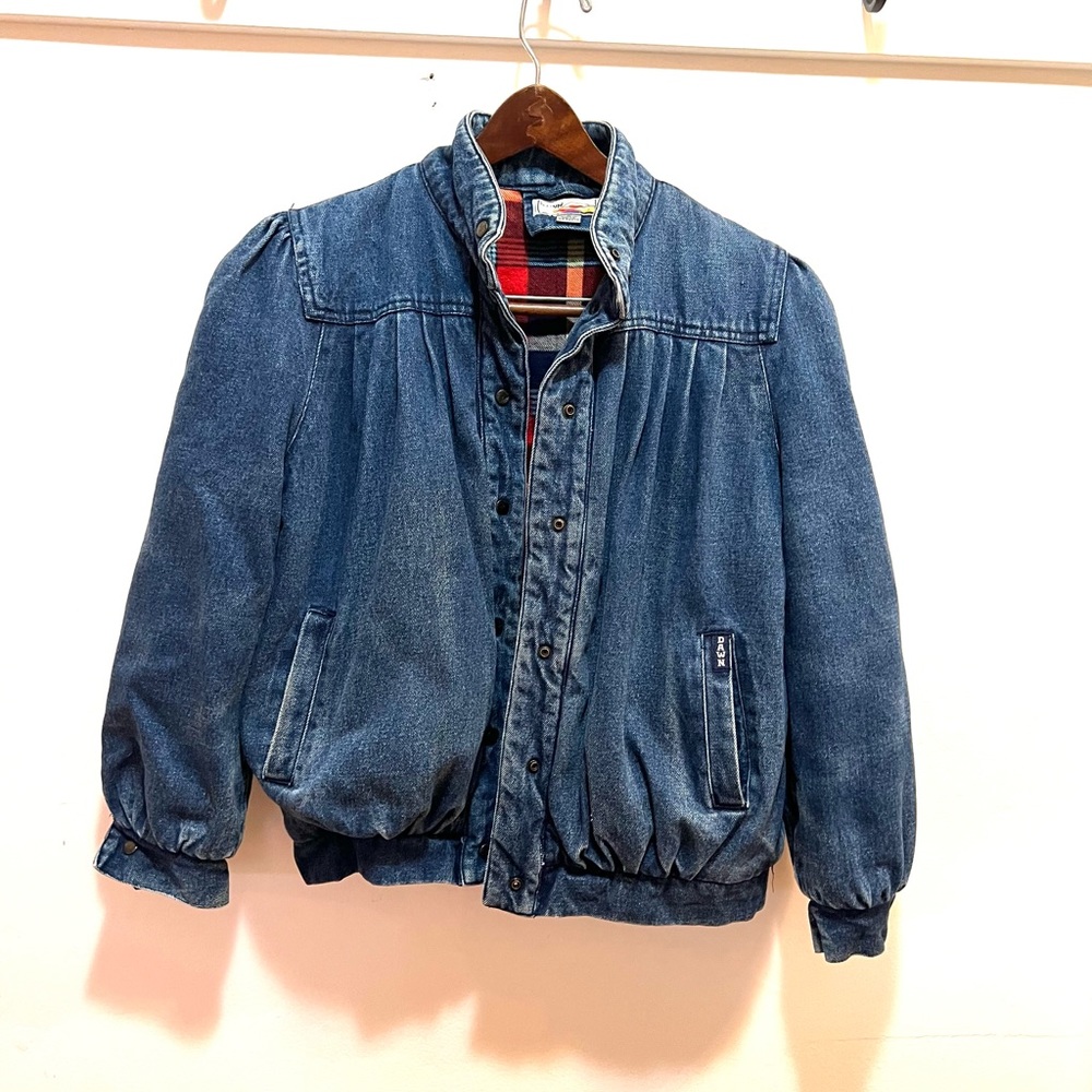 Vintage denim jacket dawn blue jean coat flannel lined retro small